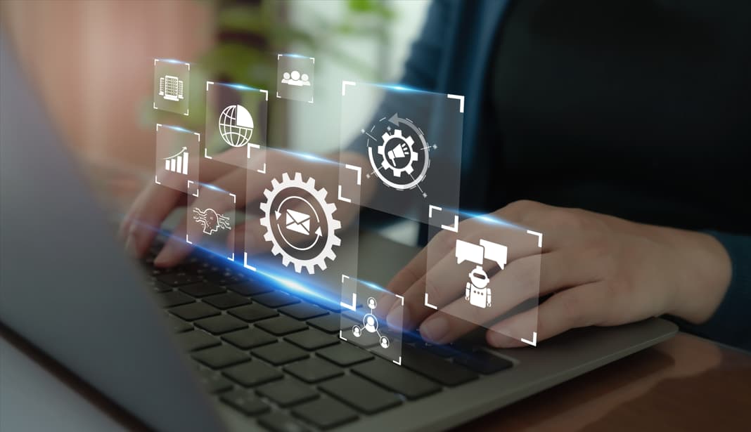 person using computer for legal automation